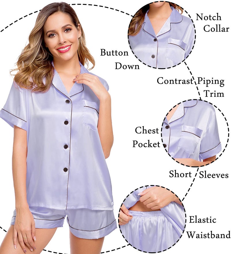 LecGee Womens Silk Satin Pajamas Short Sleeve Loungewear Two-Piece Sleepwear Button-Down Pj Set - Image 5